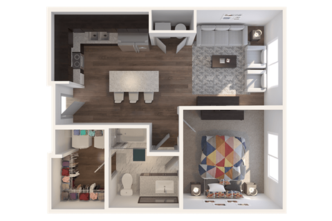 Floor plan for 1 bed, 1 bath, 666 sqft